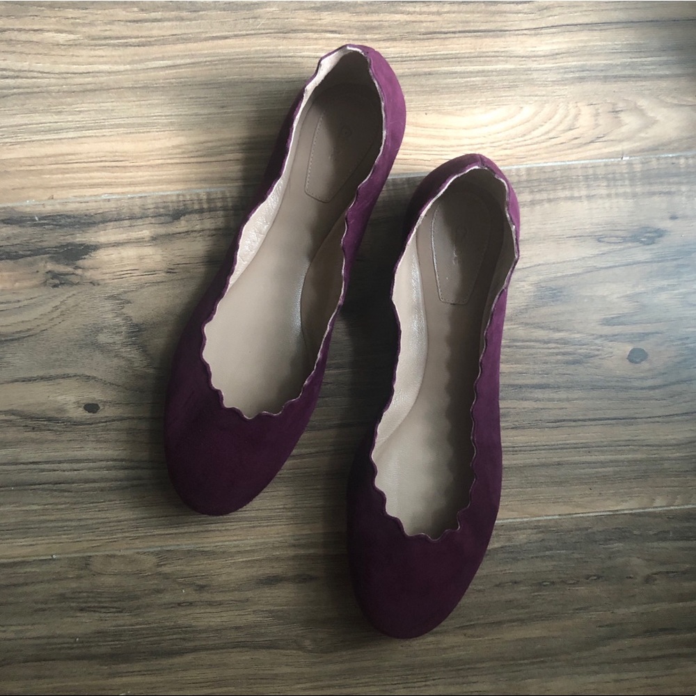 Chloé Lauren Flats scalloped burgundy suede ❤️